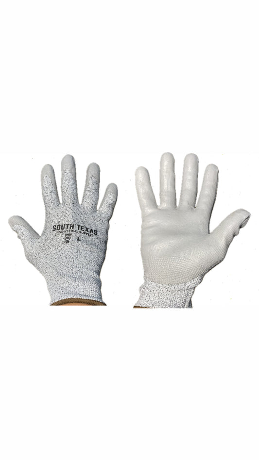 Gray PU coated cut resistant gloves